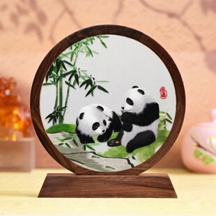 非遗手工蜀绣熊猫双面刺绣苏绣摆件中国特色礼物送老外出国伴手礼