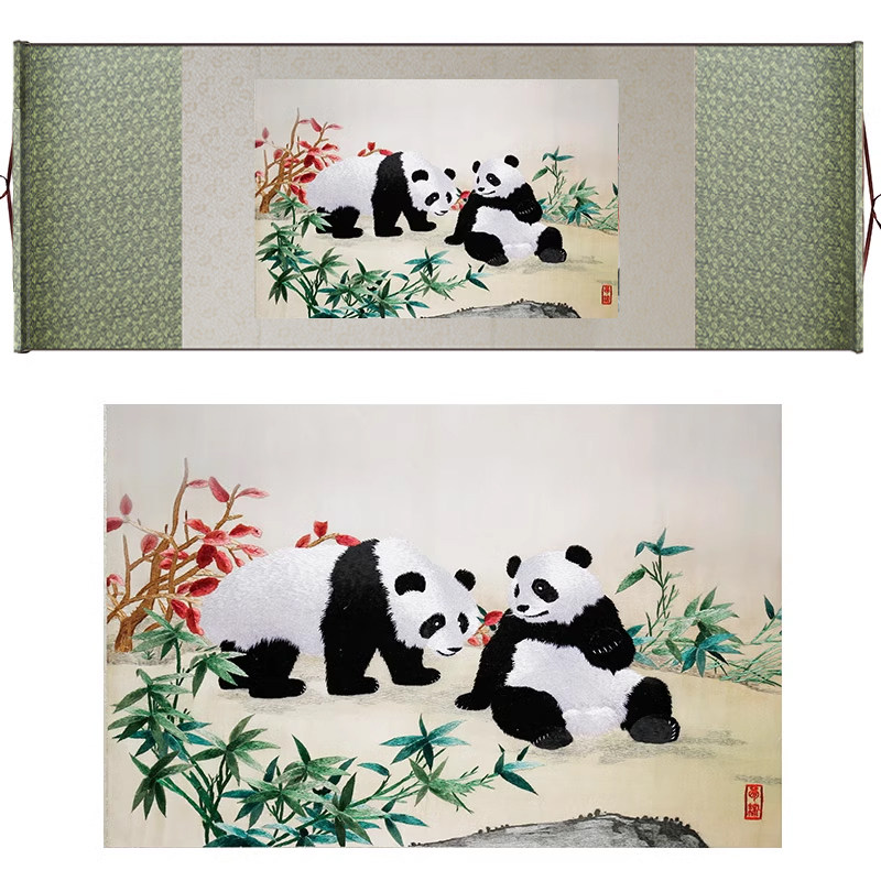蜀绣手工刺绣竹趣单面绣卷轴画中国风特色礼品送老外北京外事礼物