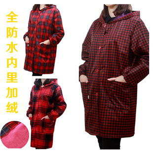加长全防水加绒罩衣女长袖 拉链羽绒服护衣防油防污厨房围裙大褂男