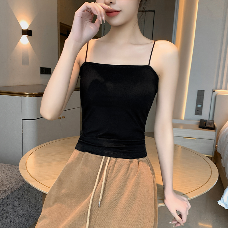 黑色小吊带背心女内搭夏2023新款外穿法式美背一字肩打底纯棉上衣