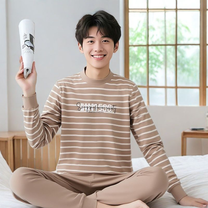 纯棉内衣套装男中高领保暖秋衣秋裤低领棉毛衫初高中学生薄款睡衣