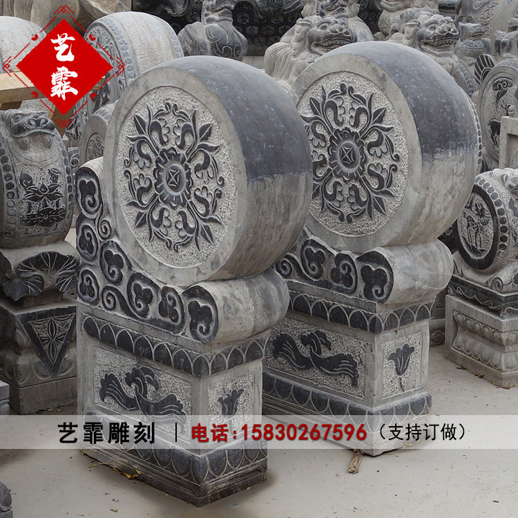 石雕门墩青石仿古抱鼓石庭院镇宅门墩石墩酒店招财石头圆鼓装饰品