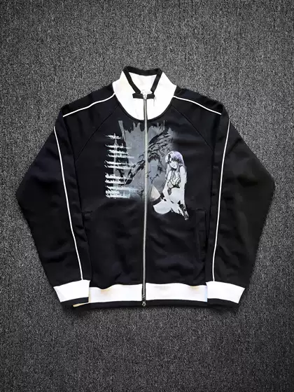 Kazankoori Ge Chenli Mei Print Anime Zipper Sweatshirt Japanese Vintage Loose Top