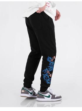 束脚裤裤子运动裤休闲裤男士卫裤宽松刺绣潮国潮黑色