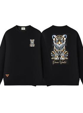 上衣老虎男士刺绣2025长袖圆领时尚秋冬新款款卫衣重工