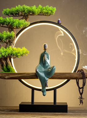 新中式禅意灯圈摆件倒流香炉创意家居装饰客厅玄关软装办公室茶室