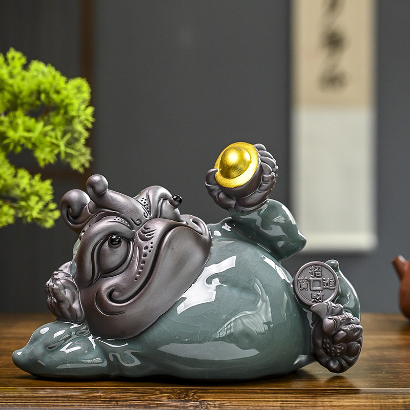 招财可养紫砂茶宠金蟾哥窑茶桌茶茶宠摆件