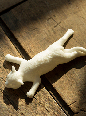 创意小摆设白瓷萌小猫可爱茶台茶宠陶瓷摆件纸镇笔架笔搁送礼猫咪