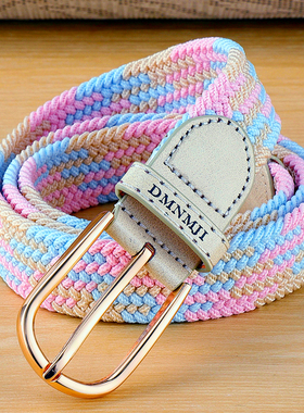 百搭牛仔裤皮带女无需打孔帆布腰带女士编织松紧弹性学生装饰裤带