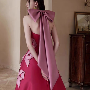 新娘婚纱礼服配饰蝴蝶结脖子颈饰粉色蝴蝶结围脖法式氛围感造型