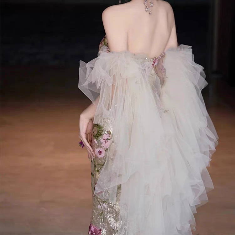 礼服搭子 婚纱配饰白色网纱手袖披肩整体多层蓬松弛感仙气十足