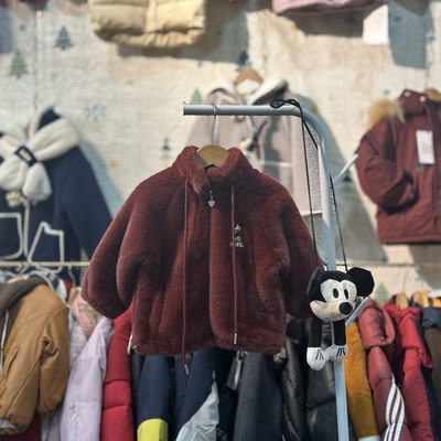 儿童冬季棉服男女童2025新款加厚米奇红毛毛衣内里兔毛带挂件外套