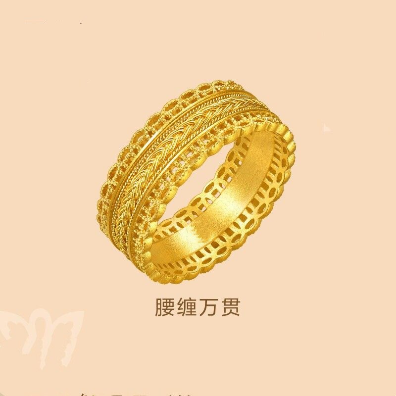 王安宇周家同款铜镀金古法腰缠万贯戒指女款时尚百搭新中式戒指环