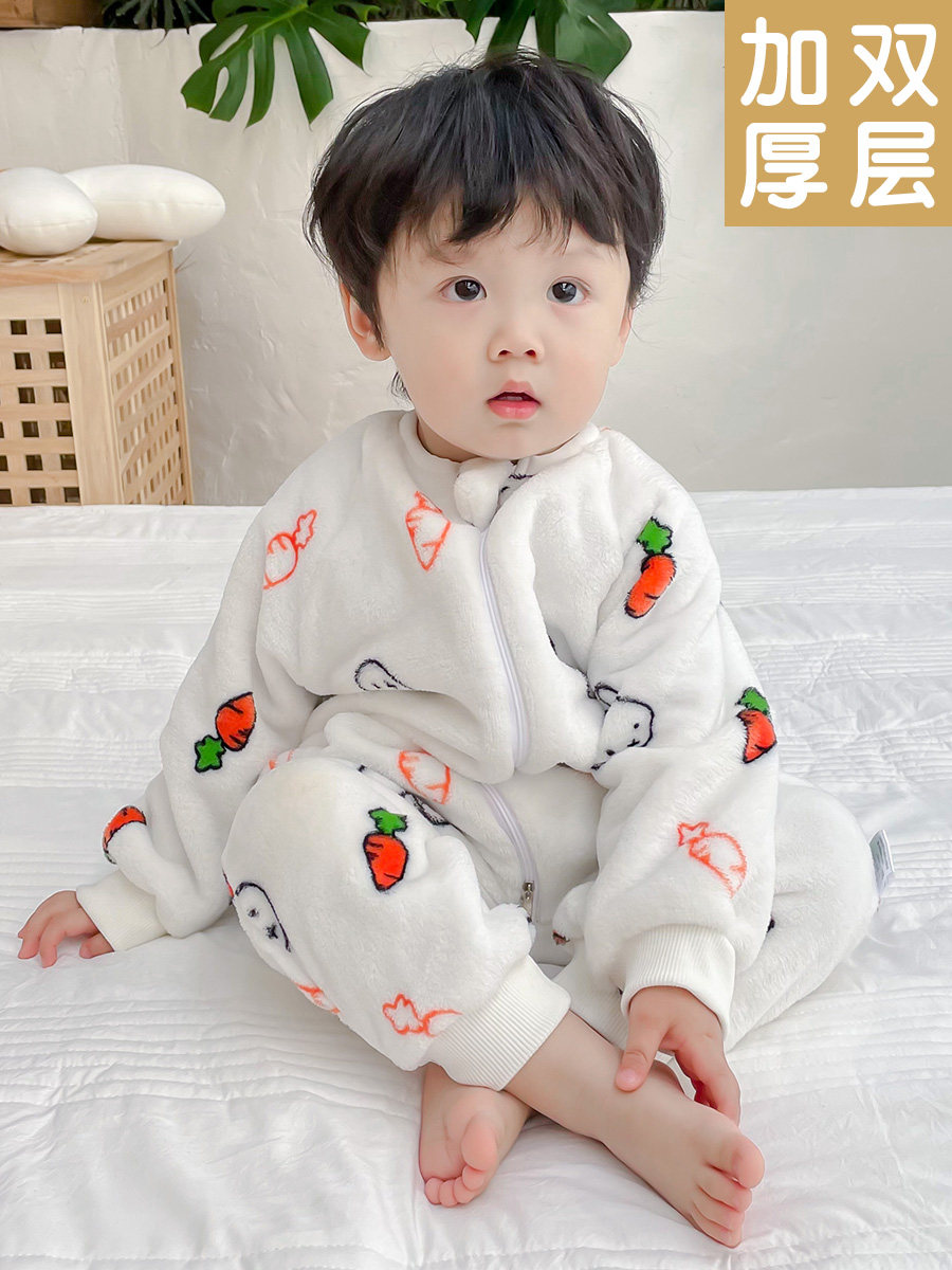 BABY CRAWLING CLOTHES INDOOR WINTER CLOTHES THICKENED FLANNEL COVERALLS VELVET ZIPPER BABY CRAWLING CLOTHES
