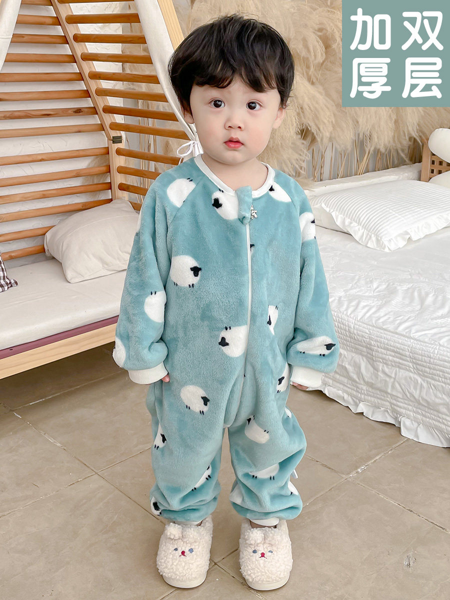 BABY CRAWLING CLOTHES INDOOR WINTER CLOTHES THICKENED FLANNEL COVERALLS VELVET ZIPPER BABY CRAWLING CLOTHES