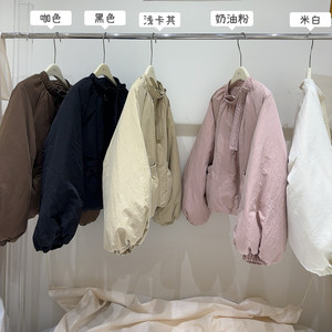 2024秋冬季新款圆领插肩袖小个子白鸭绒短款羽绒服女面包服外套潮