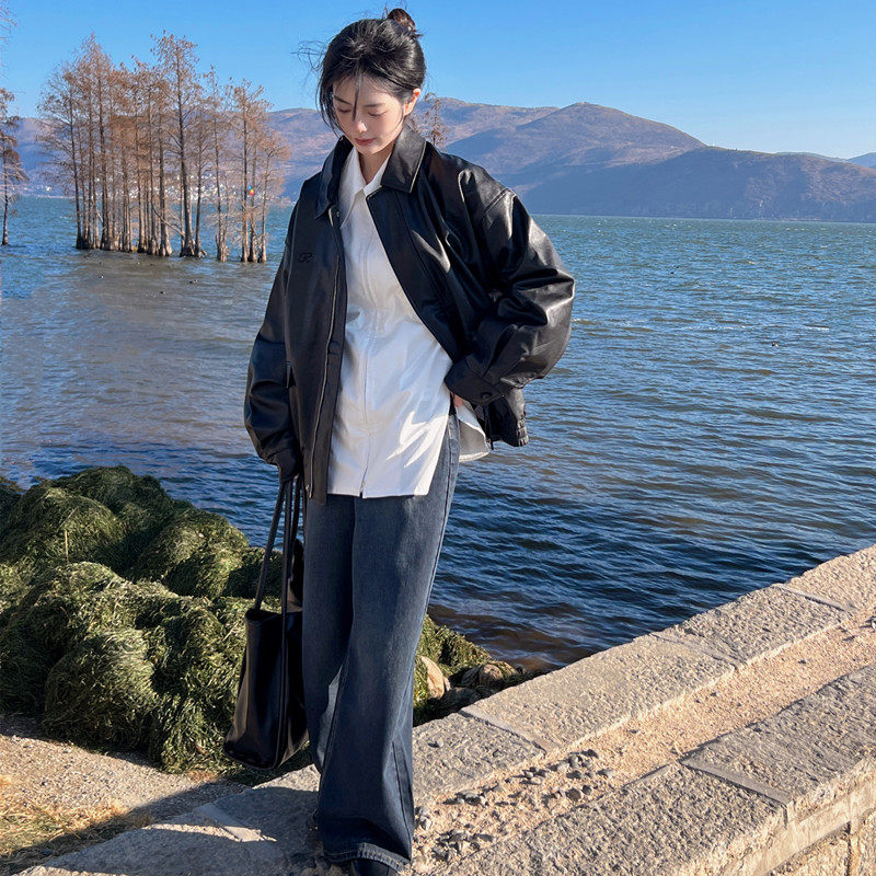 皮衣外套女小个子2023新款黑色机车服短款美式复古皮夹克春秋宽松