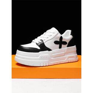 12厘米隐形内增高女鞋头层牛皮小个子10公分松糕厚底小白鞋女8CM