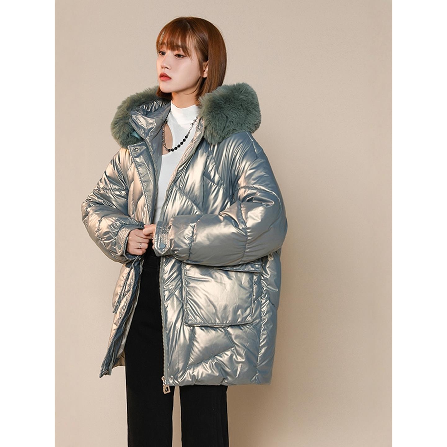 韩版大码女装亮面立领羽绒棉服女冬季新款设计感小众保暖棉袄外套