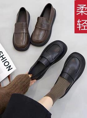 黑色英伦风小皮鞋女软底乐福单鞋2025春季新款百搭平底工作面试鞋
