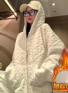 巨好看的冬装一整套女2025年新款棱形格加绒棉衣宽松阔腿裤两件套