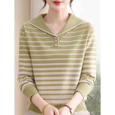 条纹短款毛衣女士2025新款春秋时尚洋气针织衫宽松显瘦打底衫上衣