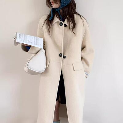 秋冬新款韩版宽松中长款双面羊绒大衣女高级感简约气质毛呢外套