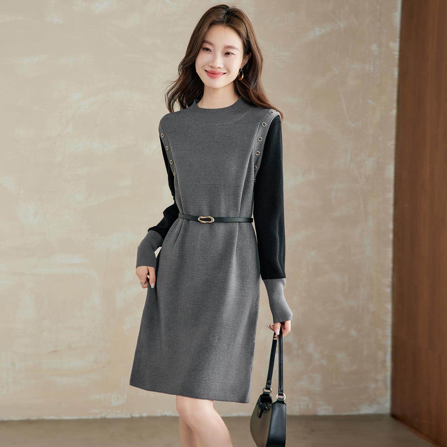 毛衣裙女秋冬季2025新款爆款小个子时尚洋气百搭中长款针织连衣裙