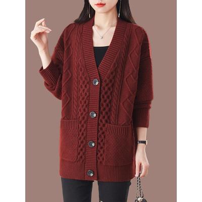 中长款大码毛衣外套女春秋2025新款宽松披肩春装外搭羊毛针织开衫