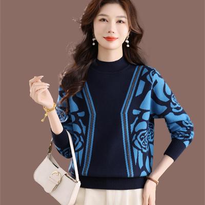 半高领毛衣女秋冬加厚短款套头上衣洋气妈妈装内搭羊毛针织打底衫