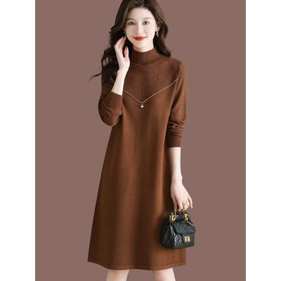 打底羊毛针织连衣裙女秋冬2025新款配大衣内搭中长款毛衣裙