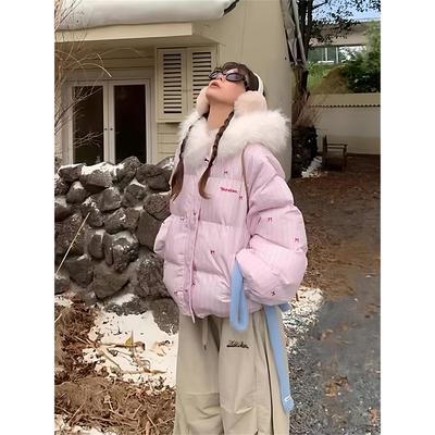 大码女装甜美可爱连帽羽绒棉服女2025年新款冬季加厚保暖棉袄外套