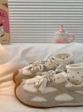 休闲透气网面运动鞋女2025夏季新款防滑外穿时尚覆古平底德训鞋女