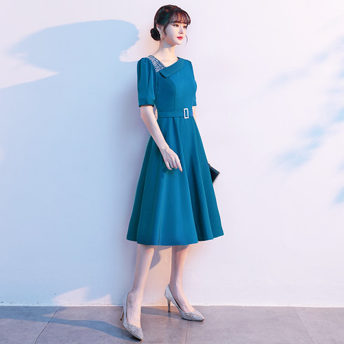 蓝色晚礼服女平时可穿气质宴会高端婚礼喜婆婆妈妈婚宴装连衣裙 - 封面