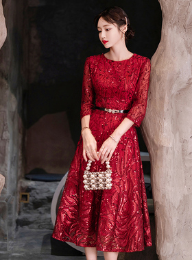 酒红色敬酒服新娘轻奢小个子结婚订婚连衣裙年会晚礼服女高级感