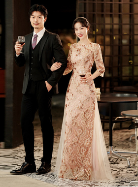 香槟色晚礼服女高级感轻奢小众气质高端宴会年会主持人艺考长款