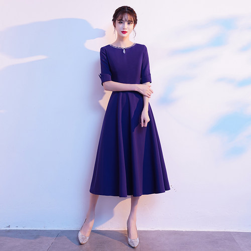 高端蓝色晚礼服女平时参加婚礼