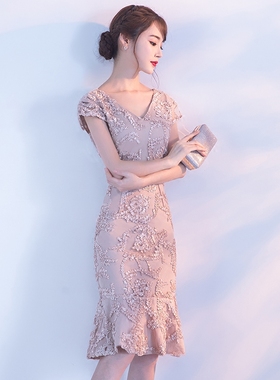 鱼尾晚礼服女气质名媛轻奢小众小个子宴会连衣裙平时可穿夏季短款