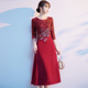 酒红色妈妈婚宴装 晚礼服女高级感高贵年轻小个子喜婆婆婚礼敬酒服