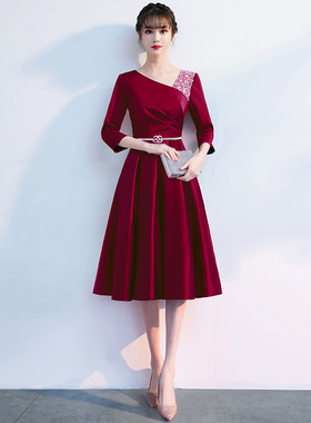 红色晚礼服女高级感气质宴会高端婚礼新娘妈妈婚宴装敬酒服连衣裙