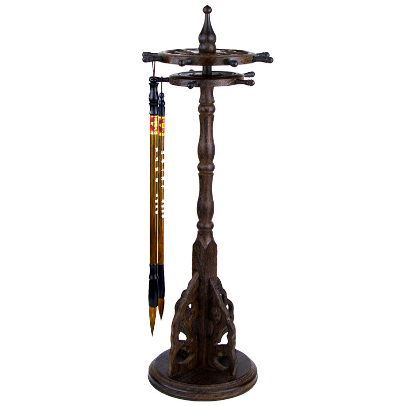 墨亨春鸡翅木双层可旋转实木圆盘笔架笔毛笔挂毛笔架笔挂简约创意实木