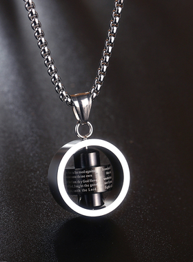 转动项链男潮小众设计嘻哈男士钛钢吊坠个性潮牌百搭毛衣链配饰品