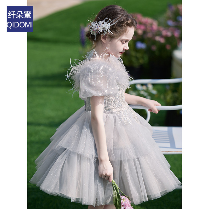 女童礼服秋冬薄款高端轻奢小众时髦洋气公主儿童毕业演出服连衣裙