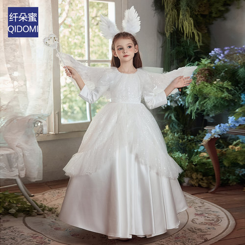 万圣节cos服装女童礼服可爱白色天使宝宝精灵角色扮演公主连衣裙