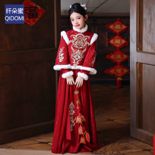 女童拜年服过年2025新款冬季毛领加厚保暖新中式新年战袍儿童礼服