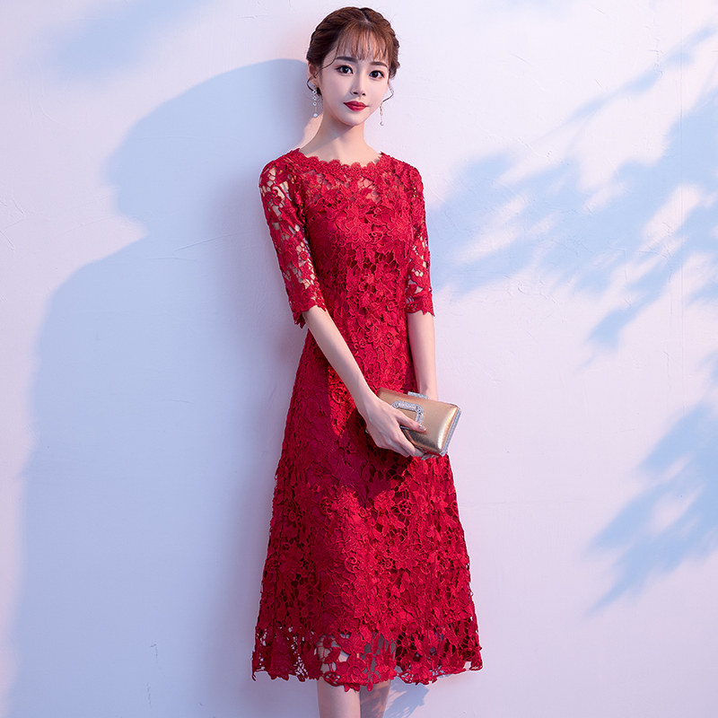 新娘敬酒服2020新款秋冬气质红色蕾丝中长款结婚礼服裙女平时可穿在类目 女装/女士精品, 婚纱/旗袍/礼服, 礼服/晚装中 - 来自Buy2taobao.com提供专业的淘宝代购服务