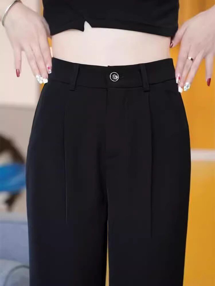 高档高级感垂顺黑色西装阔腿裤女夏季薄款长裤高腰显瘦九分直筒裤