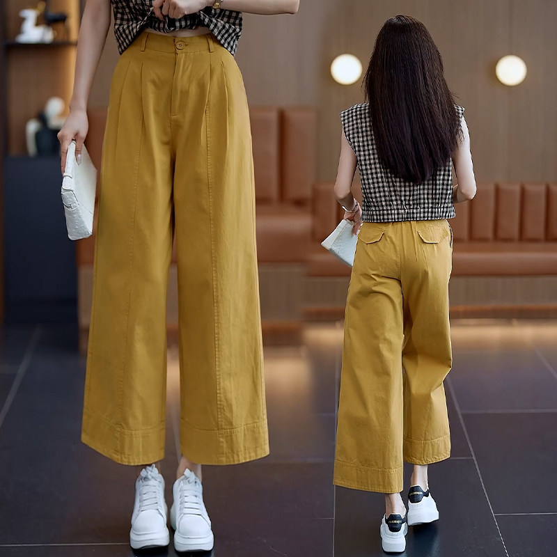 高档姜黄休闲阔腿裤女2025春秋新款百搭显瘦垂感小个子九分直筒裤
