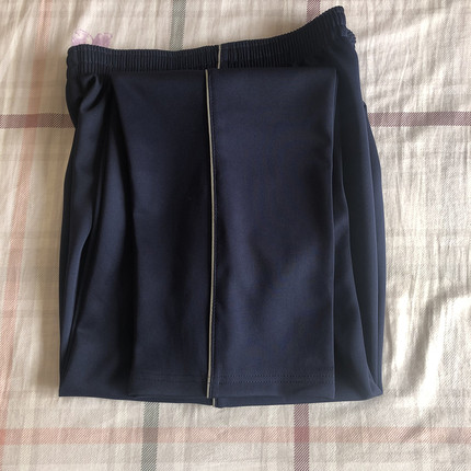 反光细灰条校服裤子深蓝色荧光一条细灰杠直筒学生校裤宽松夏季款