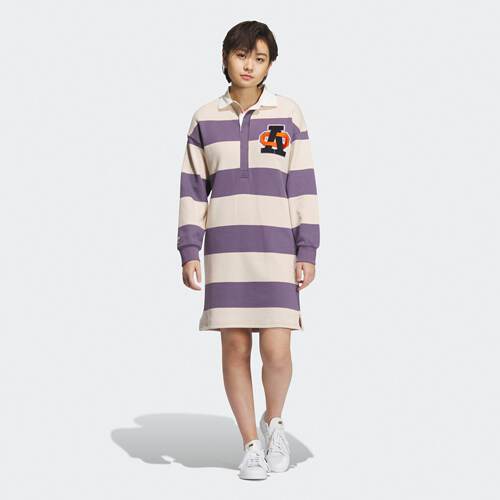 Adidas/阿迪达斯 女子三叶草 DRESS 运动长袖翻领连衣裙 IN1061